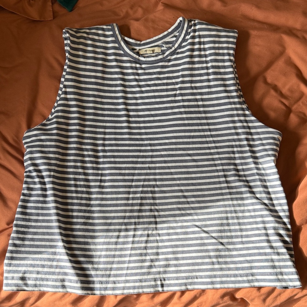 Madewell Gray and White Striped Tank